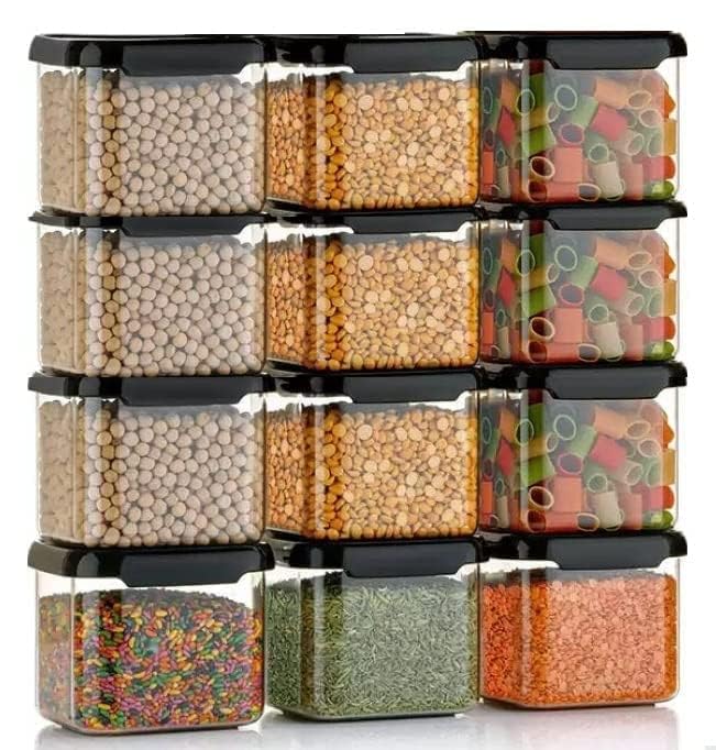 Rylan Plastic Vertical Striped Air Tight Containers For Kitchen Organizer Storage Set, 500 ML, 6 Count, Black - Image 1