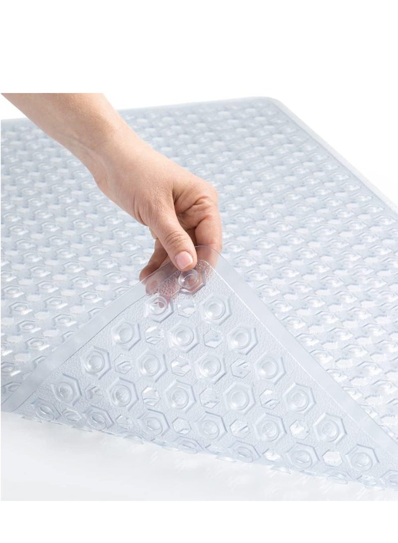 Bath Tub Shower Mat, 88x40cm Washable Bathtub Floor Mats, Suction Cups and Drain Holes to Keep Tubs Clean, Clear - Image 1