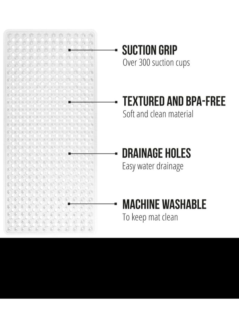 Bath Tub Shower Mat, 88x40cm Washable Bathtub Floor Mats, Suction Cups and Drain Holes to Keep Tubs Clean, Clear - Image 2