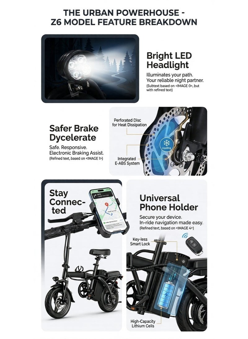Premium Portable Electric Folding Bike – 400W Brushless Motor, 48V 12A Long-Range Battery, Dual Mechanical Disc Brakes, 14-Inch Vacuum Tires - Image 5