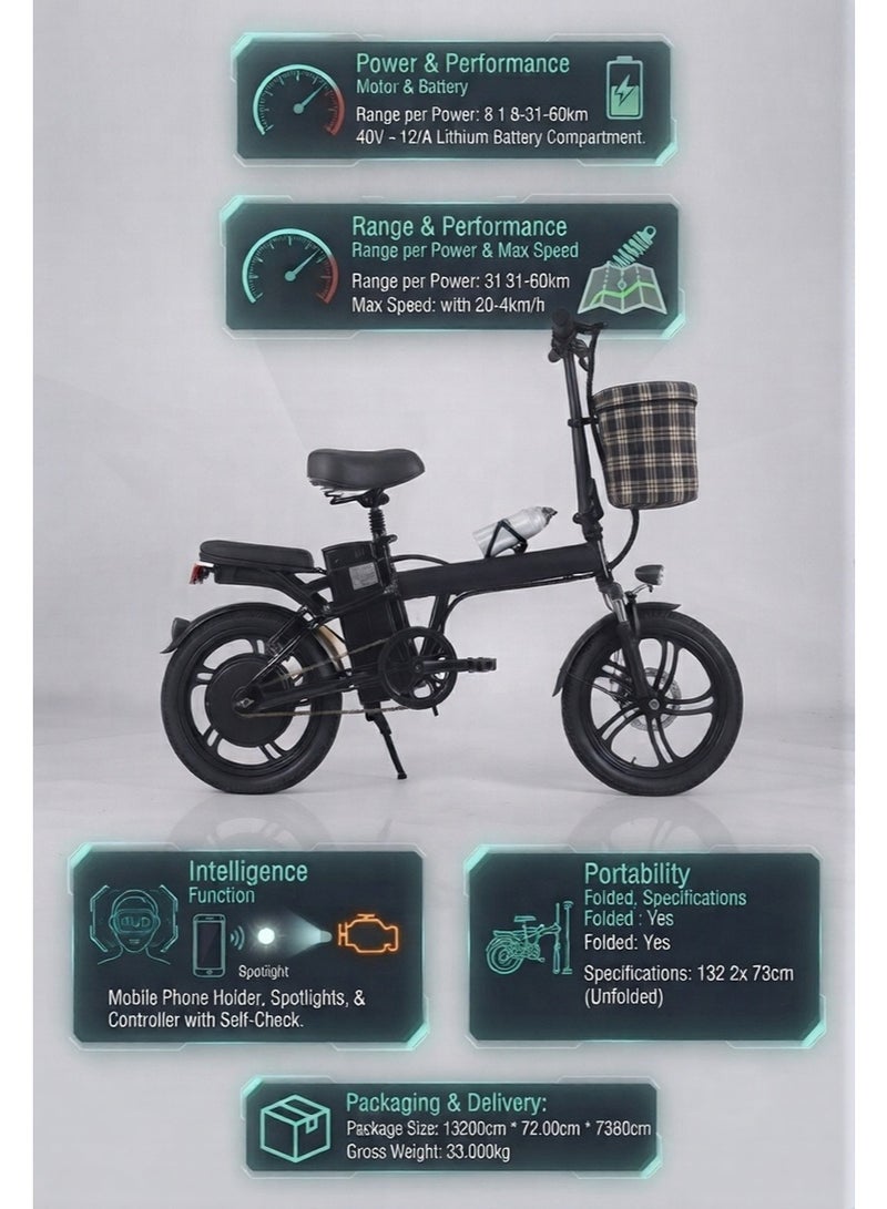 Premium Portable Electric Folding Bike – 400W Brushless Motor, 48V 12A Long-Range Battery, Dual Mechanical Disc Brakes, 14-Inch Vacuum Tires - Image 2