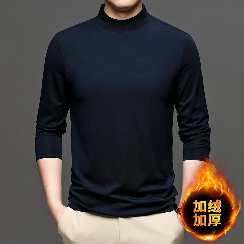 Winter New Men'S Velvet T-Shirt Color With Mulberry Silk Semi-High Collar Thick Base Shirt Casual Men'S 2024 - Image 4