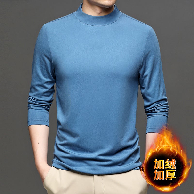 Winter New Men'S Velvet T-Shirt Color With Mulberry Silk Semi-High Collar Thick Base Shirt Casual Men'S 2024 - Image 2