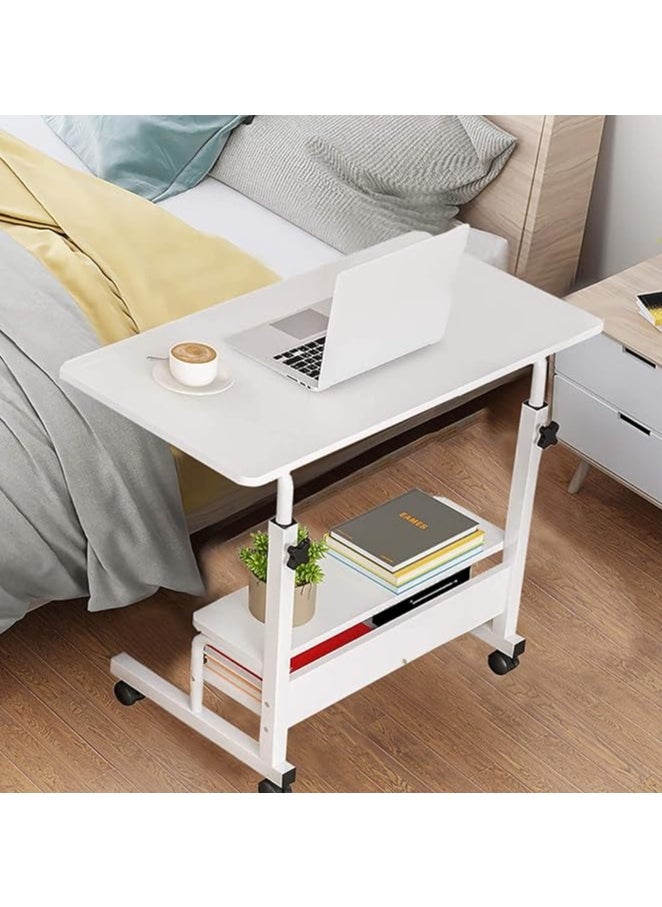 Generic Mobile Computer Desk Home Office Desk Adjustable Height Laptop Table with Shelf and Rolling Wheel Side Table for Work，Study，Reading (80*40*60-90cm)  - Image 1