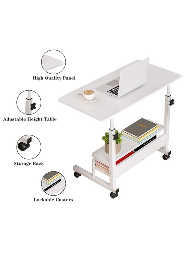 Generic Mobile Computer Desk Home Office Desk Adjustable Height Laptop Table with Shelf and Rolling Wheel Side Table for Work，Study，Reading (80*40*60-90cm)  - Image 3