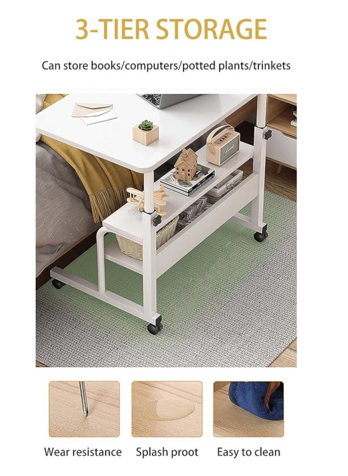 Generic Mobile Computer Desk Home Office Desk Adjustable Height Laptop Table with Shelf and Rolling Wheel Side Table for Work，Study，Reading (80*40*60-90cm)  - Image 5