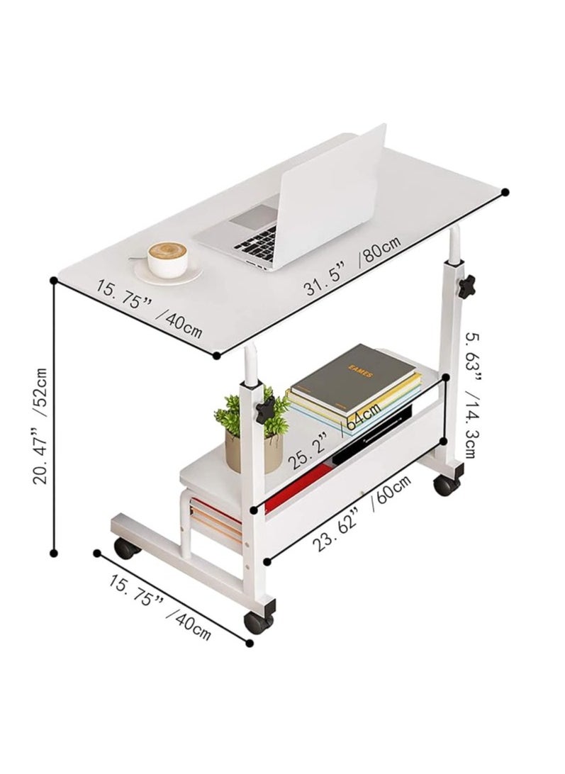 Generic Mobile Computer Desk Home Office Desk Adjustable Height Laptop Table with Shelf and Rolling Wheel Side Table for Work，Study，Reading (80*40*60-90cm)  - Image 2