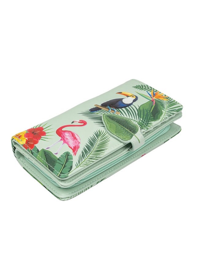 Shag Wear Women'S Premium Vegan Clutch Cardholder Zipper Wallet Purse With Pretty Tropical Paradise Green  - Image 3