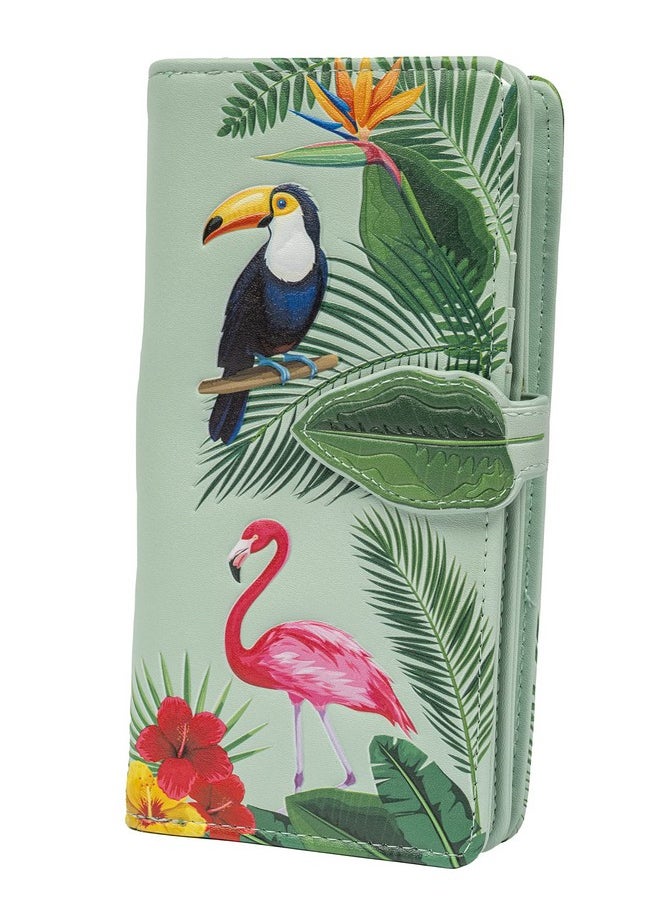 Shag Wear Women'S Premium Vegan Clutch Cardholder Zipper Wallet Purse With Pretty Tropical Paradise Green  - Image 1