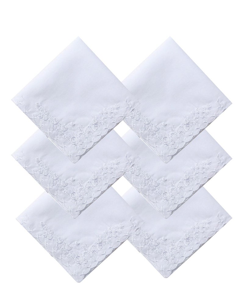 CoCoUSM Womens Large Soft White Embroidered Handkerchiefs - 60s Cotton Square 16" - Image 1
