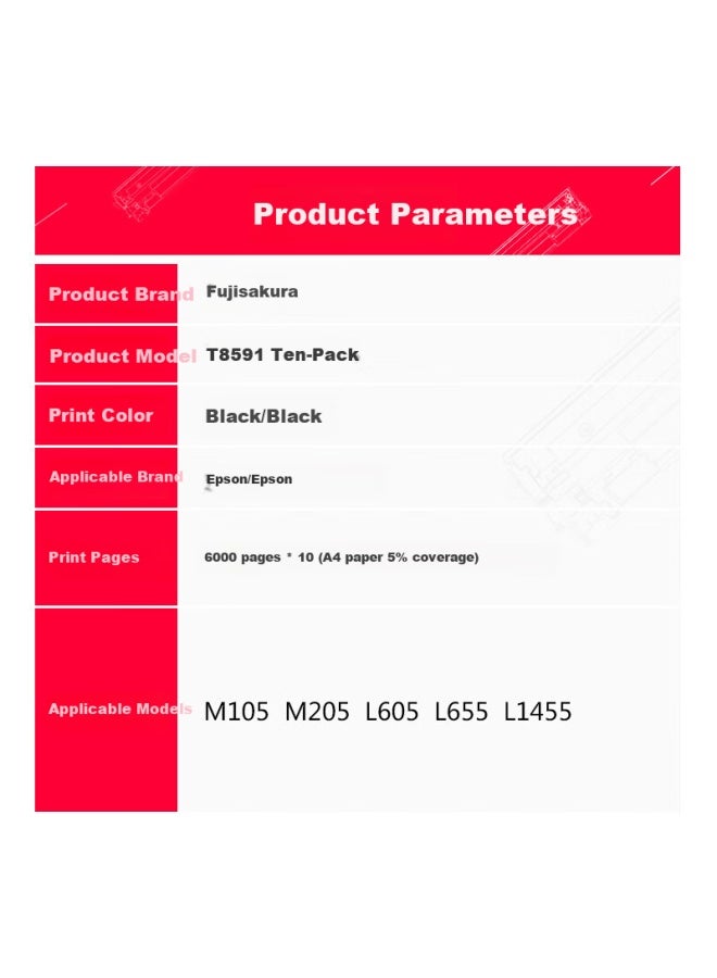 Fusica M105 Black Pigment Ink 10-pack T859 Ink Cartridges Compatible With Epson M105/m205/l605/l655/l1455 Printers - Image 1