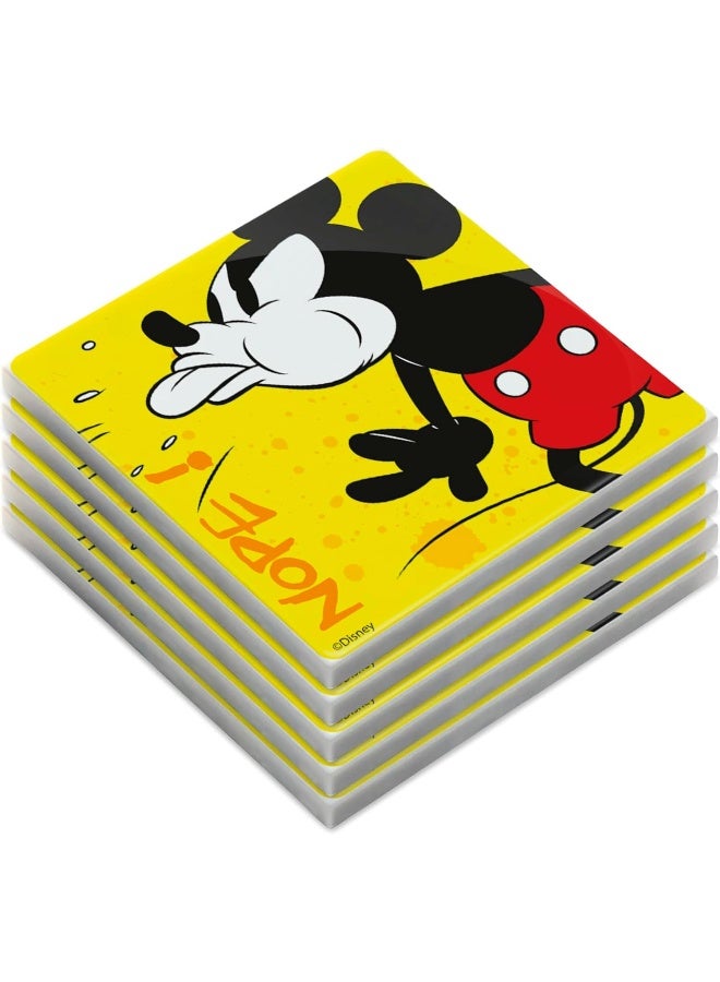 EGAN 5-Piece MICKEY I AM & MINNIE I AM Collection Coaster Set – Glazed Ceramic Drink Coasters for Table Protection – Kitchen Accessories & Home Decor – Handwash Only (MICKEY YELLOW) - Image 1