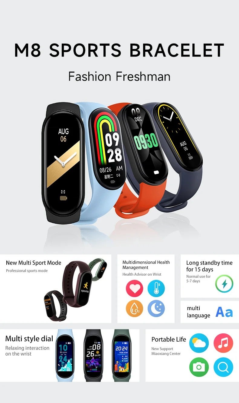 Bluejw New Arrival M8 Smart Bracelet with OLED Display, Pedometer, Music Control & Fitness Tracking – Replaceable Watch Strap Compatible with Android for Workout - Image 3