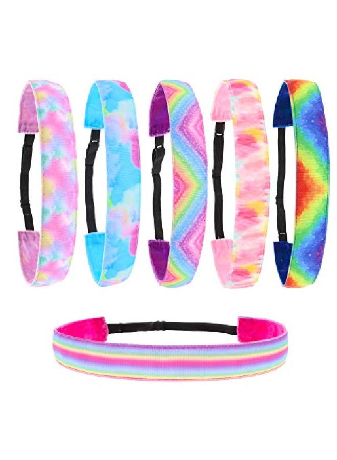 FROG SAC 6 Tie Dye Elastic Headbands For Girls No Slip Adjustable Rainbow Hair Bands For Kids Stretch Head Band For Girl Teens Cute Nonslip Tiedye Hair Accessories Birthday Party Favors - Image 2