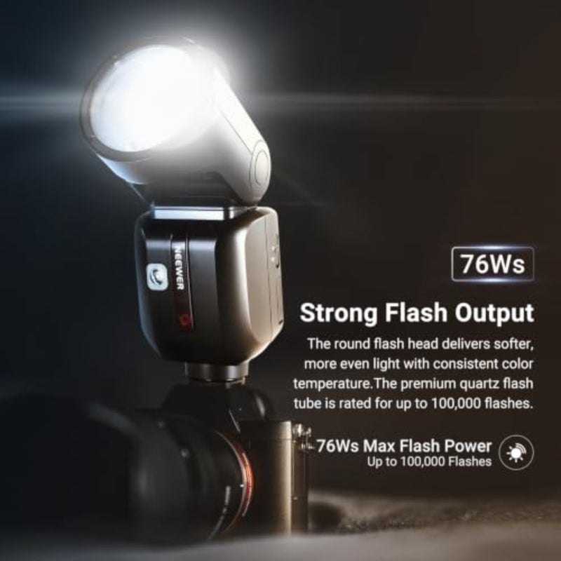 Z2PRO-S 2.4G TTL Round Head Flash Speedlite متوافق مع Sony، لاسلكي متوافق مع Godox، 76Ws 1/8000s HSS، واجهة مستخدم مطورة، مفتاح TTL/M TCM، بطارية 7.2 فولت/3000 مللي أمبير، 600 فلاش طاقة كاملة - Image 2