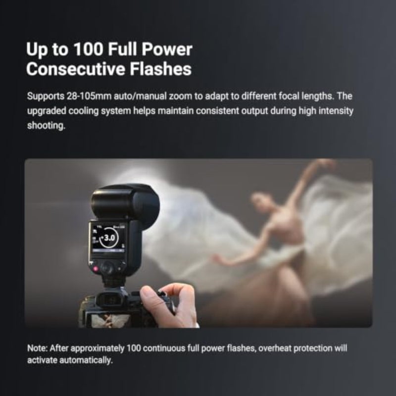 Z2PRO-S 2.4G TTL Round Head Flash Speedlite متوافق مع Sony، لاسلكي متوافق مع Godox، 76Ws 1/8000s HSS، واجهة مستخدم مطورة، مفتاح TTL/M TCM، بطارية 7.2 فولت/3000 مللي أمبير، 600 فلاش طاقة كاملة - Image 3