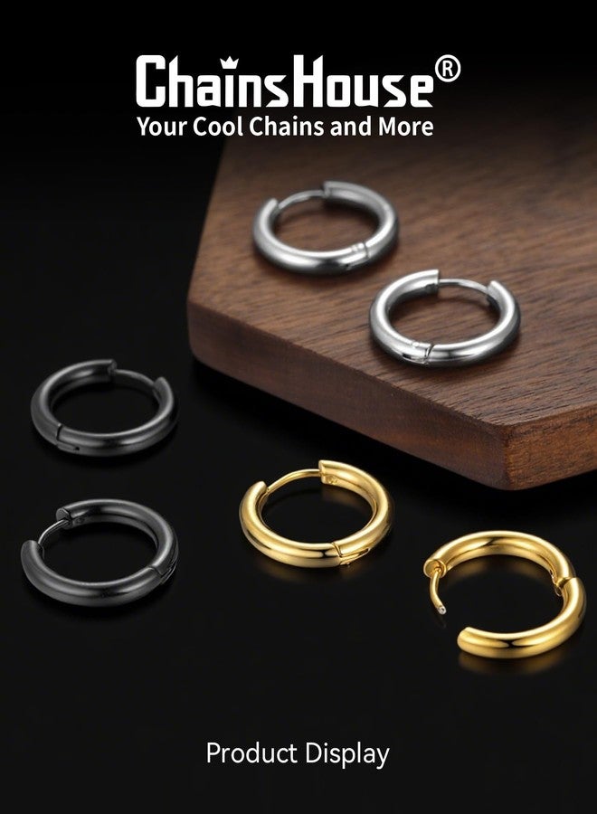 ChainsHouse Stud Earrings for Men Women,316L Stainless Steel/18K Gold/Black Metal, Punk Hypoallergenic Surgical Huggie Hoop Earrings Mens Jewelry Piercing Hoop Earrings, Metal - Image 3