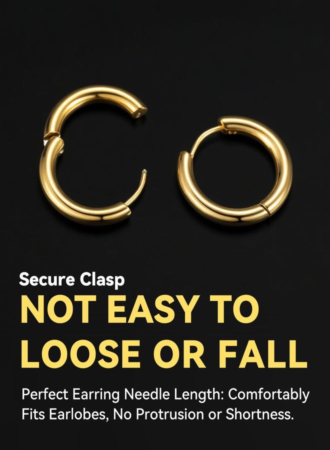 ChainsHouse Stud Earrings for Men Women,316L Stainless Steel/18K Gold/Black Metal, Punk Hypoallergenic Surgical Huggie Hoop Earrings Mens Jewelry Piercing Hoop Earrings, Metal - Image 5
