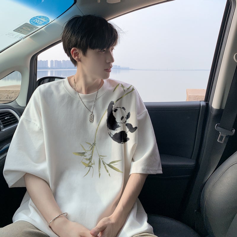 New Chinese Style National Style Short-Sleeved T-Shirt Men'S Summer American Style Trendy Brand Panda Bamboo Printed Loose Plus Size Half-Sleeved T-Shirt - Image 5