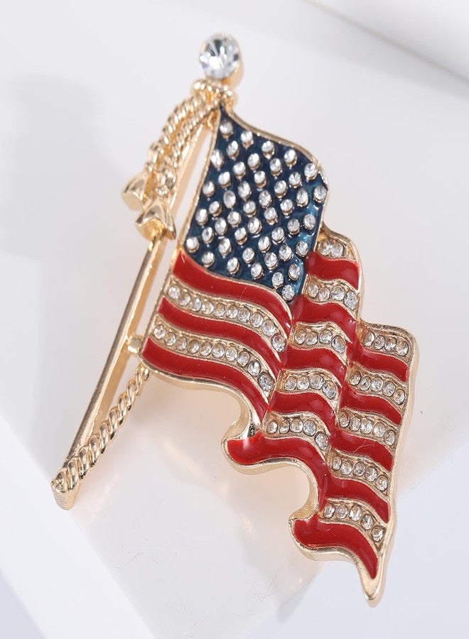 WAKYME Sparkle American Flag Brooches for Women Enamel Patriotic Pins Casual Accessory Gifts (Golden) - Image 3
