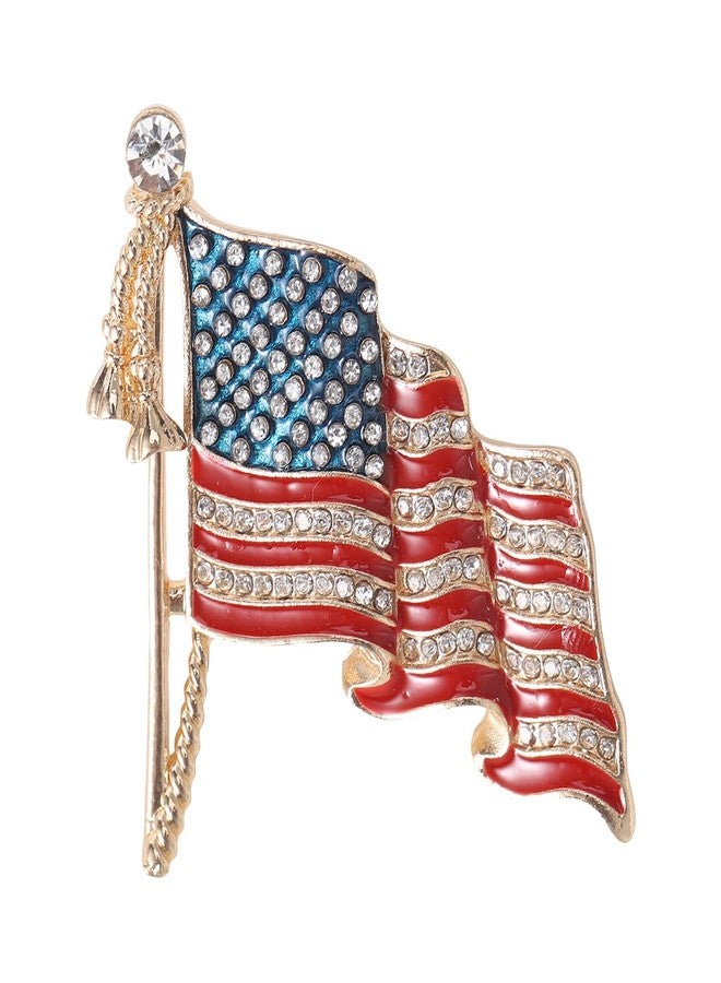 WAKYME Sparkle American Flag Brooches for Women Enamel Patriotic Pins Casual Accessory Gifts (Golden) - Image 1