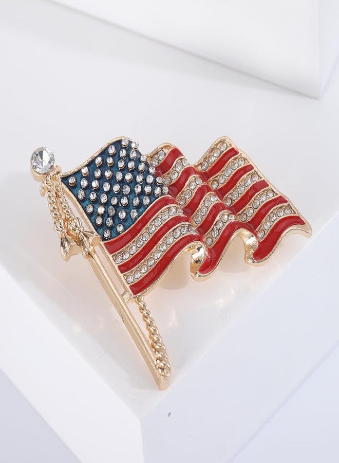 WAKYME Sparkle American Flag Brooches for Women Enamel Patriotic Pins Casual Accessory Gifts (Golden) - Image 4