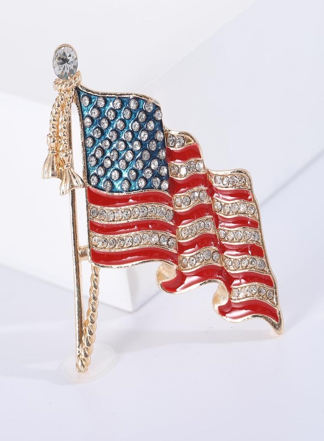 WAKYME Sparkle American Flag Brooches for Women Enamel Patriotic Pins Casual Accessory Gifts (Golden) - Image 2