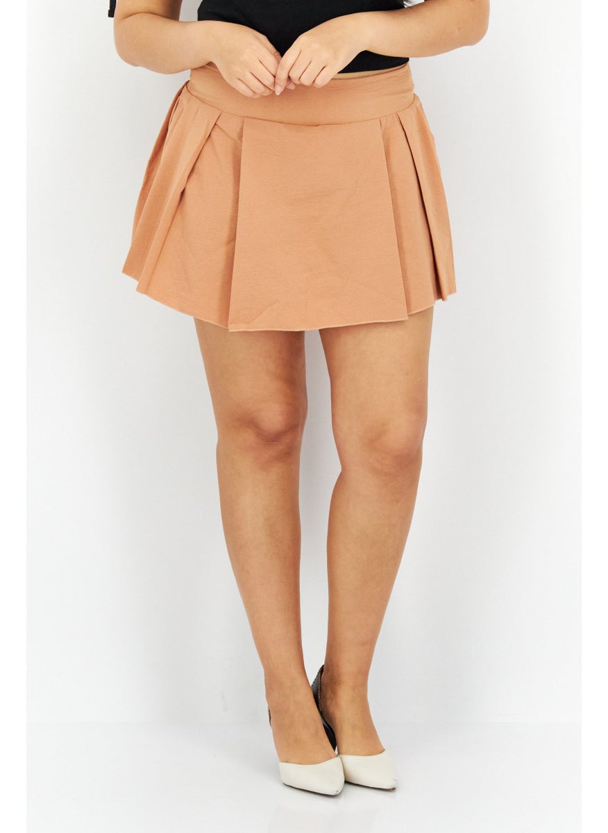 Outrageous Fortune Women Textured Pull On Skort, Tan  - Image 1