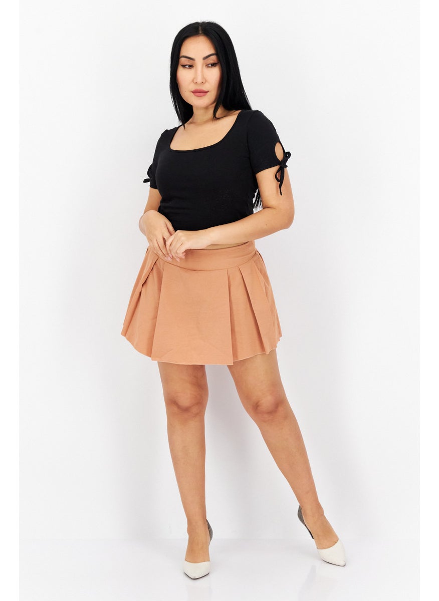 Outrageous Fortune Women Textured Pull On Skort, Tan  - Image 3