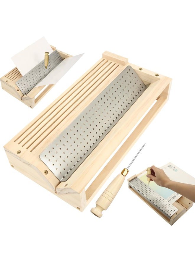 NewEle Bookbinding Punching Cradle Set, Includes Dual-Use Piercing Guide, with a Copper Awl - Signature Holes Punch for Books Cover, Journal, Mini Albums, Notebooks DIY Crafts, Easy to Use Guide - Image 1