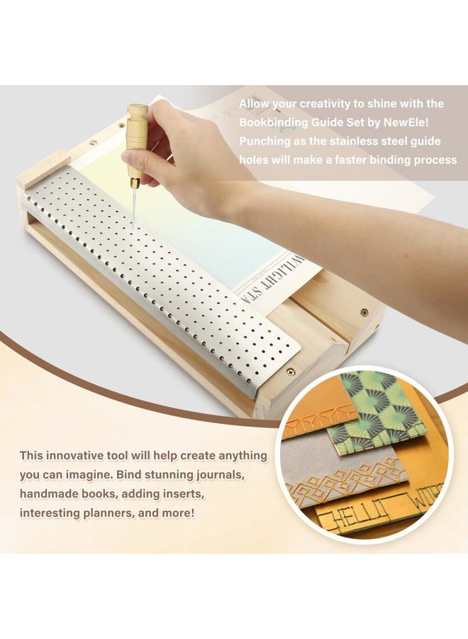 NewEle Bookbinding Punching Cradle Set, Includes Dual-Use Piercing Guide, with a Copper Awl - Signature Holes Punch for Books Cover, Journal, Mini Albums, Notebooks DIY Crafts, Easy to Use Guide - Image 3