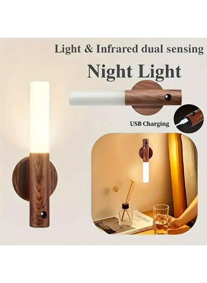 Smart LED Motion Sensor Night Light – USB Rechargeable, Magnetic Wooden-Style Wall Lamp | Human Body Induction, Detachable & Wireless Design, Can Be Handheld or Hung | Ideal for Hallway, Closet, Bedroom, Bathroom, Stairs ﻿ - Image 4