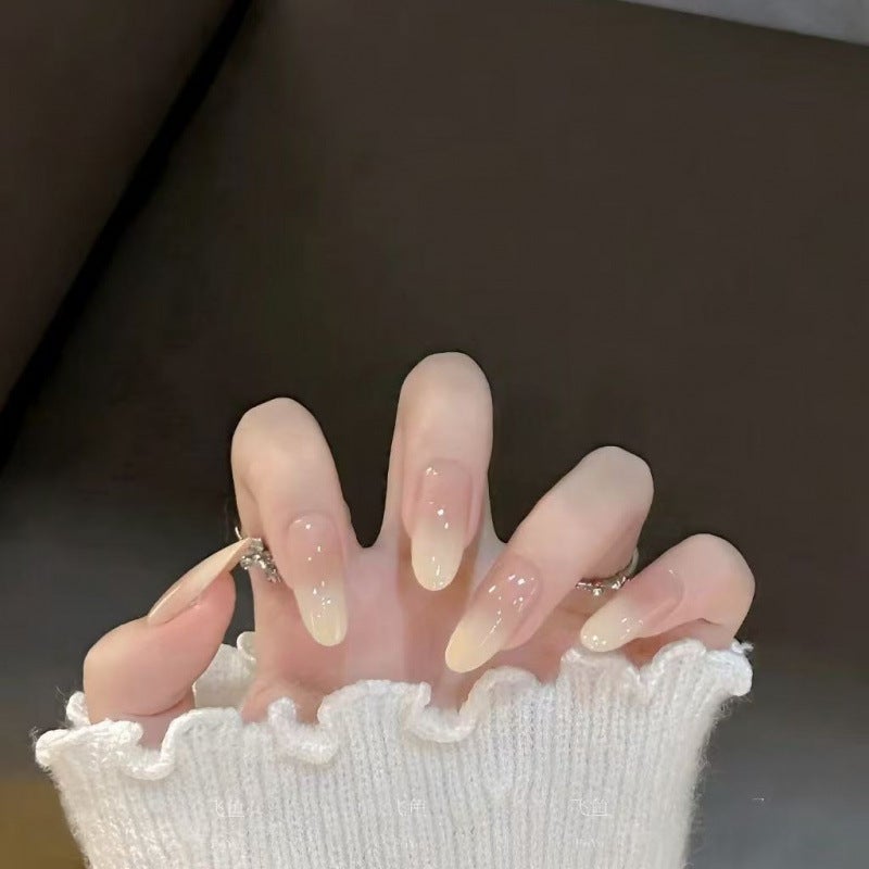 【Yangzhi Ganlu】Handmade Manicure Wearable Nails Medium Oval Gradient Cream Short Oval Advanced Pure Desire Fake Nails - Image 2
