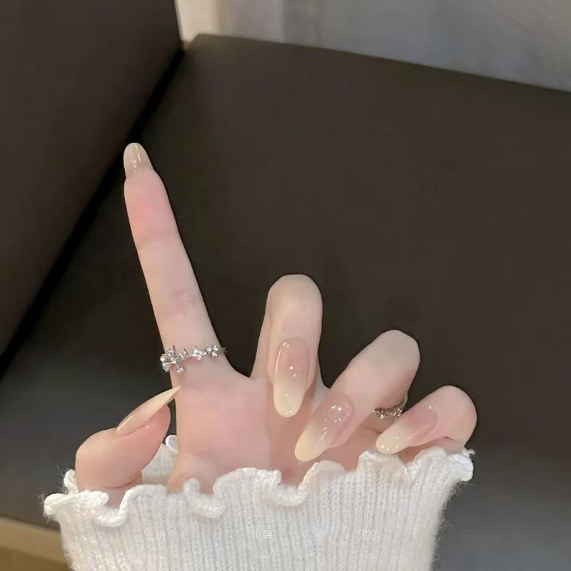 【Yangzhi Ganlu】Handmade Manicure Wearable Nails Medium Oval Gradient Cream Short Oval Advanced Pure Desire Fake Nails - Image 5