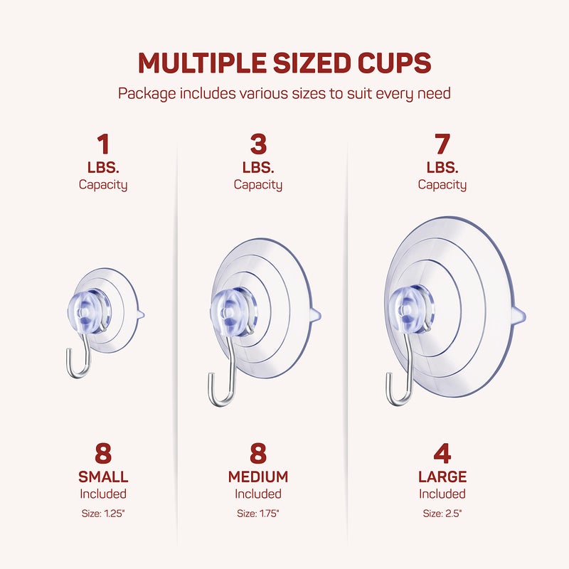 SEWANTA All-Purpose Suction Cup Hooks [10PK Combo Set] Powerful Window Suction Cups with Hooks Use to Hang On Glass, Windows, Doors, Mirrors, Tiles. Set Includes: 2 Large, 4 Medium, 4 Small - Image 4