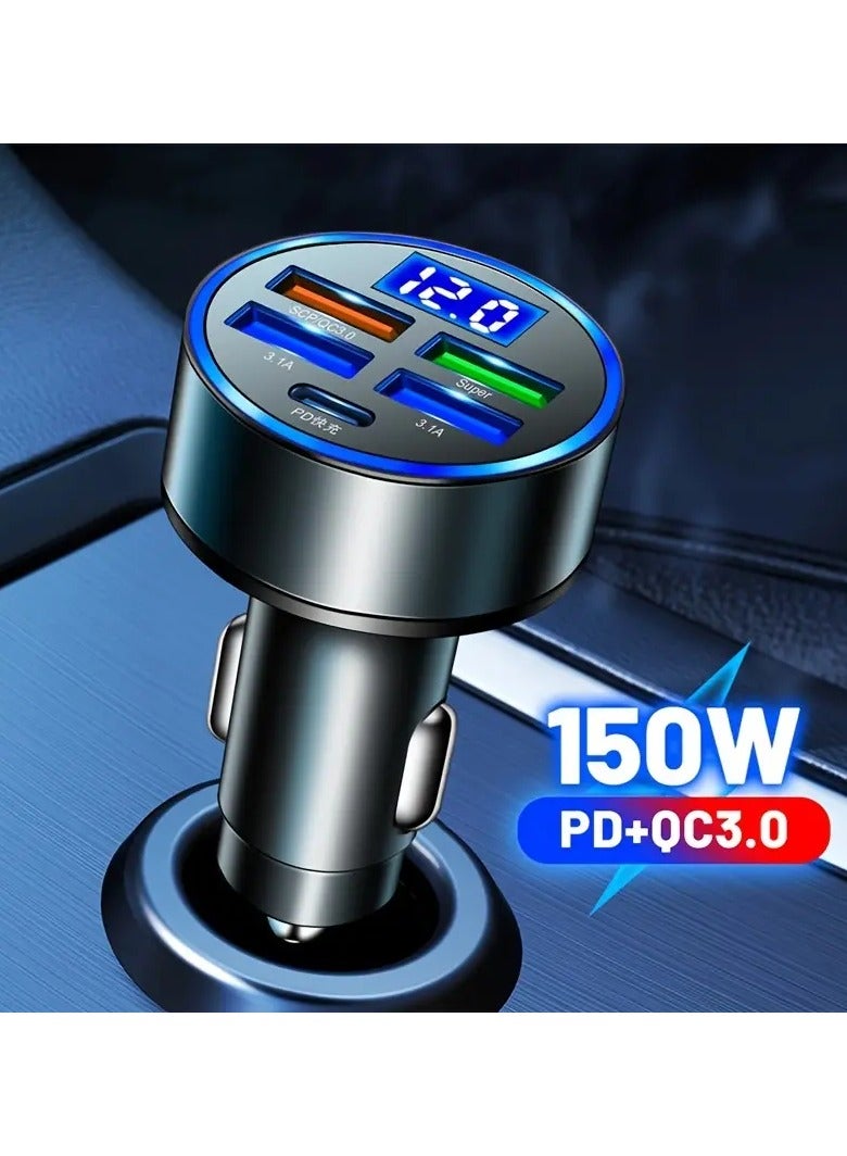 5-Port 150W USB-C PD Car Charger: Fast Charge Your Huawei, OPPO, OnePlus, iPhone, Xiaomi u0026 Samsung Devices! - Image 5