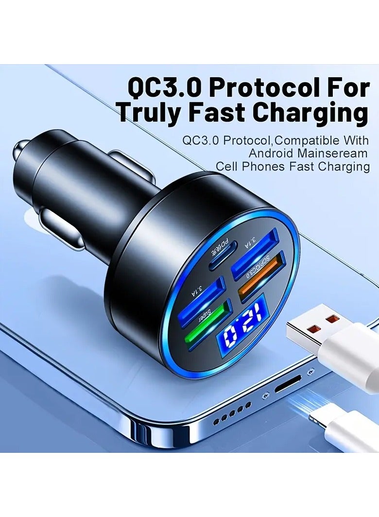 5-Port 150W USB-C PD Car Charger: Fast Charge Your Huawei, OPPO, OnePlus, iPhone, Xiaomi u0026 Samsung Devices! - Image 4