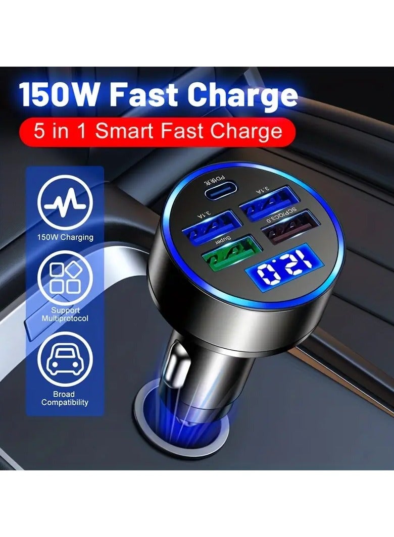 5-Port 150W USB-C PD Car Charger: Fast Charge Your Huawei, OPPO, OnePlus, iPhone, Xiaomi u0026 Samsung Devices! - Image 2