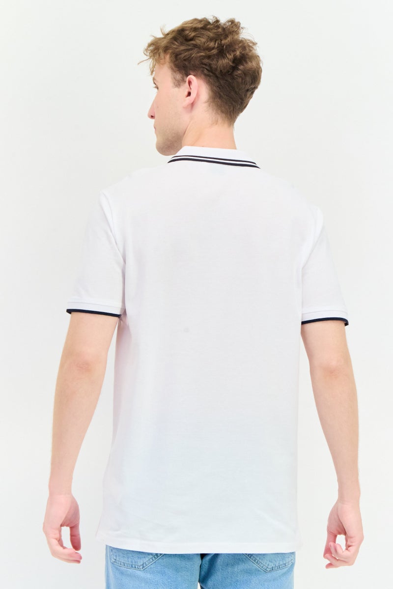 833 POLICE Men Regular Fit Brand Logo Short Sleeves Polo, White - Image 3