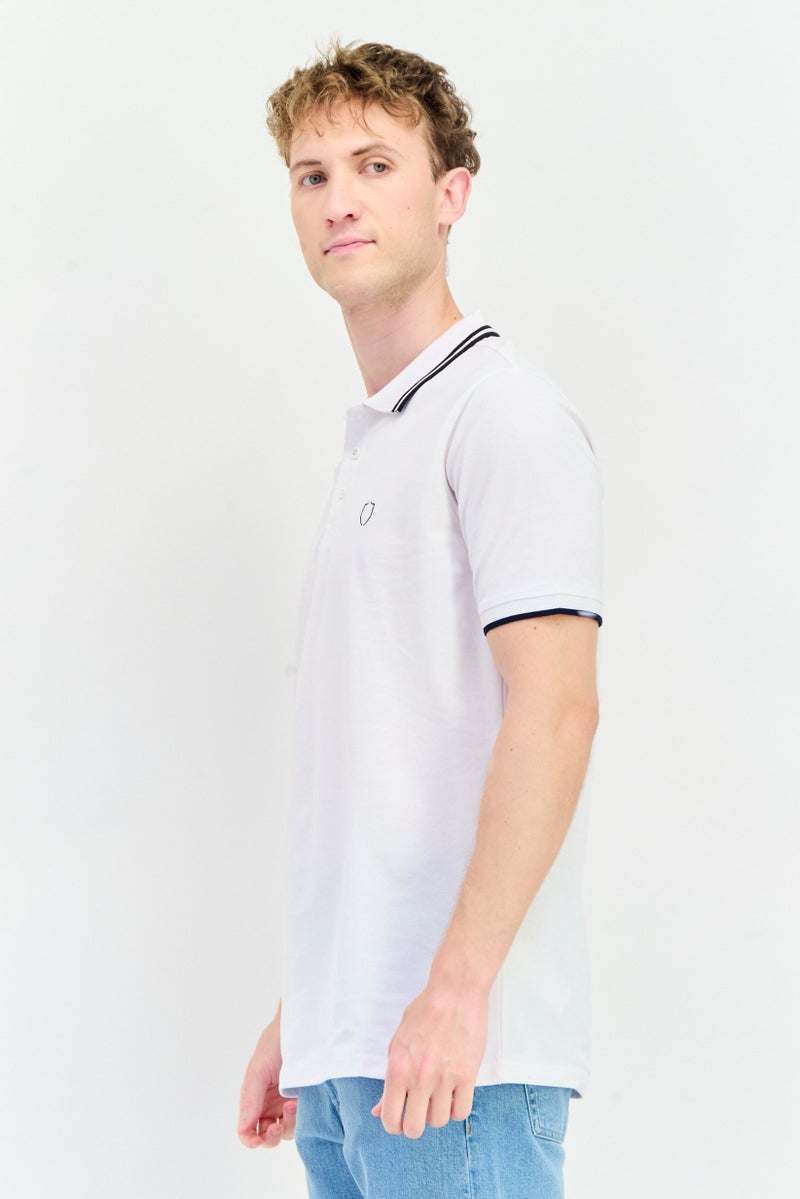 833 POLICE Men Regular Fit Brand Logo Short Sleeves Polo, White - Image 4