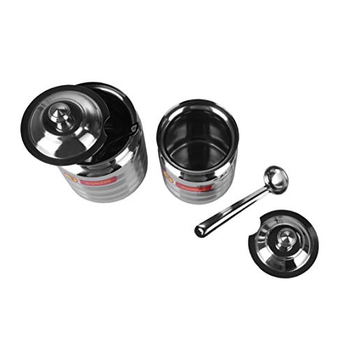 Sumeet Stainless Steel Pot Set for ghee, oil with lid and spoon to scoop out 2 Piece combo of 350ml, 500ml, (Steel) - Image 5