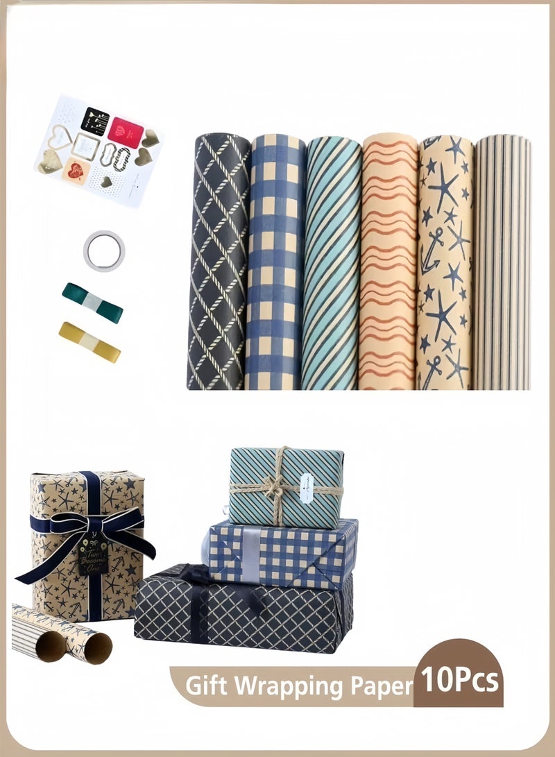 ColaBear 10pcs Gift Wrapping Paper Ribbon Sticker Tape Set, Durable Gift Wrap Set for Birthday Party, Valentine’s Day, Wedding, Baby Shower, Bridal Shower, Graduation - Image 1