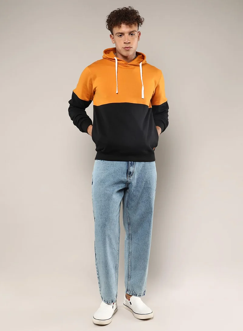كامبوس سوترا Men's Mustard Yellow & Onyx Black Contrast Panel Hoodie