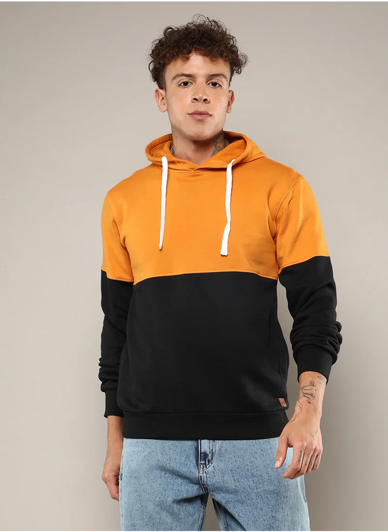 كامبوس سوترا Men's Mustard Yellow & Onyx Black Contrast Panel Hoodie
