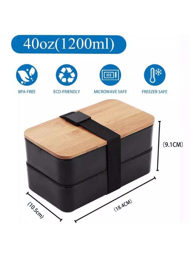 DIOTTI Bento Lunch Box Set with Bag, Stackable Leak-Proof Lunch Boxes with Bamboo Lid, Microwave & Dishwasher Safe Food Container with Cutlery - Image 3