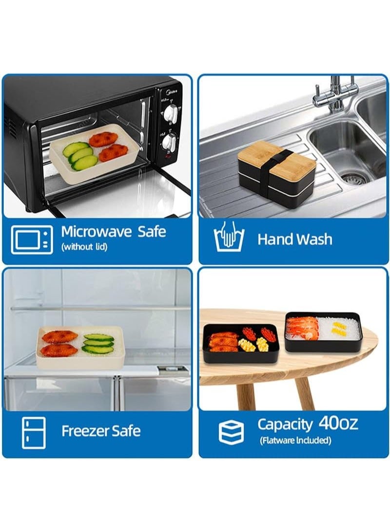 DIOTTI Bento Lunch Box Set with Bag, Stackable Leak-Proof Lunch Boxes with Bamboo Lid, Microwave & Dishwasher Safe Food Container with Cutlery - Image 4