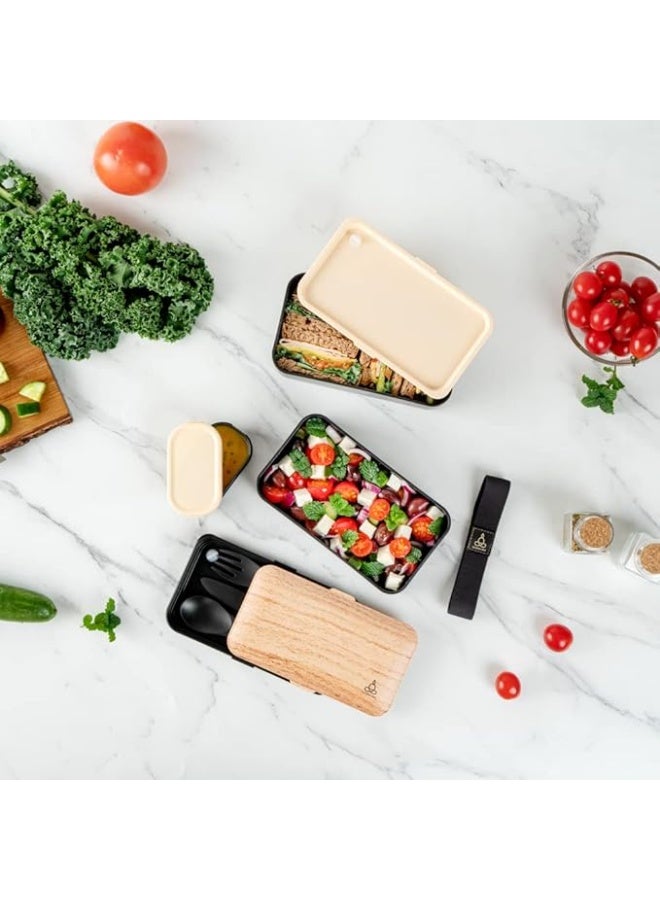 DIOTTI Bento Lunch Box Set with Bag, Stackable Leak-Proof Lunch Boxes with Bamboo Lid, Microwave & Dishwasher Safe Food Container with Cutlery - Image 5