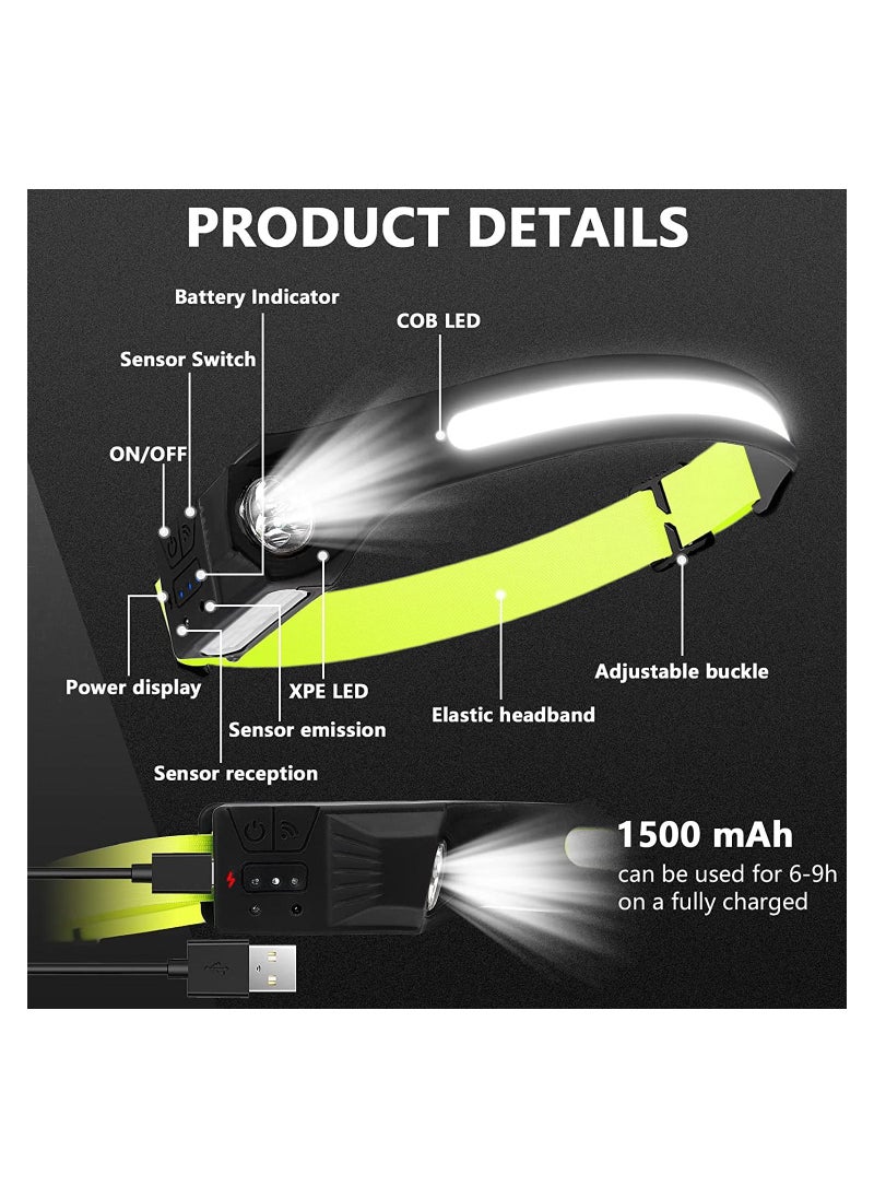 Generic LED Headlamp, Rechargeable Flashlight for Adults, 230° Wide Beam Headlight, Motion Sensor Head Lamp, Adjustable Headband Outdoor Waterproof Head Light for Running, Camping, Hiking  - Image 4