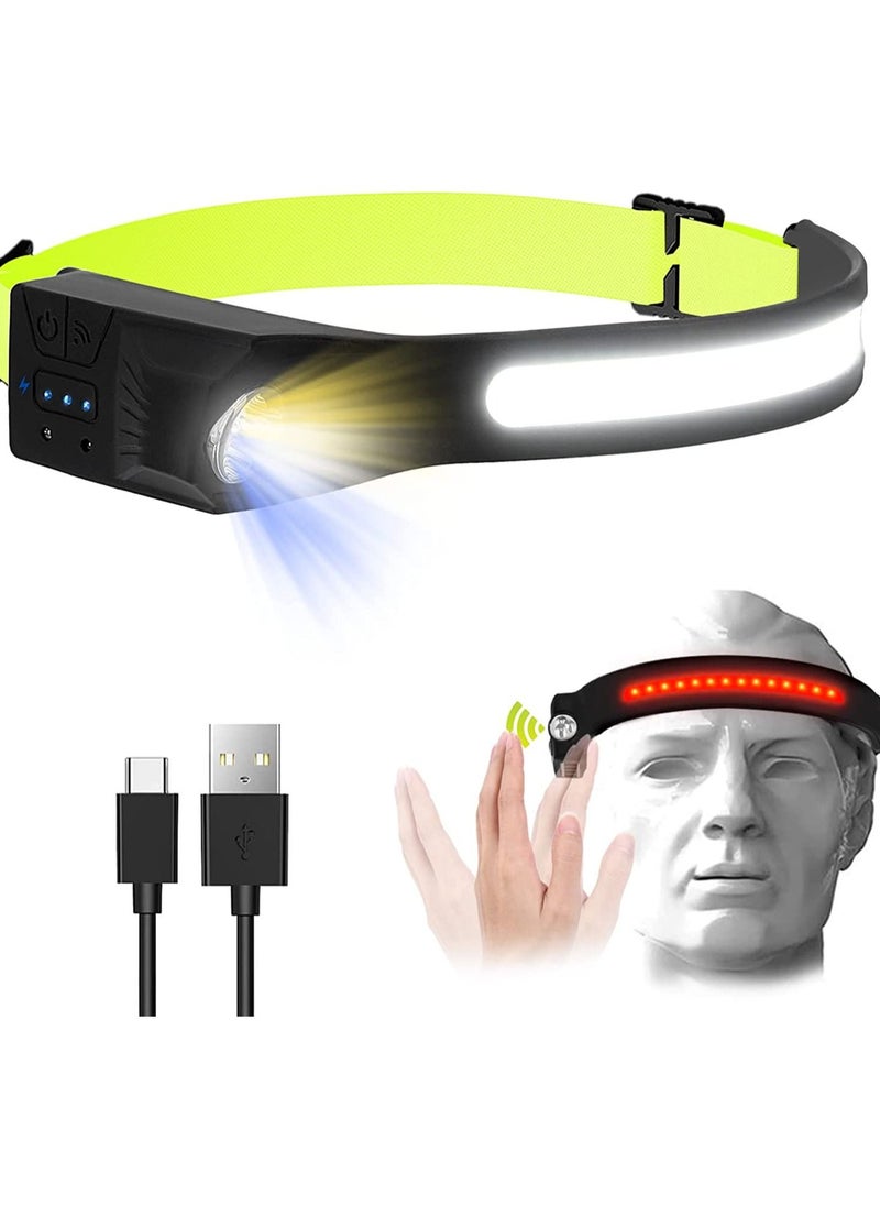 Generic LED Headlamp, Rechargeable Flashlight for Adults, 230° Wide Beam Headlight, Motion Sensor Head Lamp, Adjustable Headband Outdoor Waterproof Head Light for Running, Camping, Hiking  - Image 1