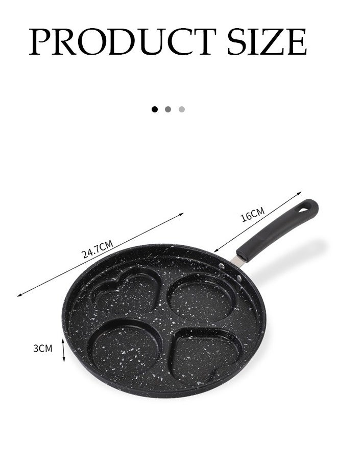 DUNISO - 4 Hole Nonstick Frying Pans, round and heart shaped frying pan, multifunctional flat bottomed pan, induction cooker gas universal, used for frying eggs, breakfast，hamburgers, steak - Image 1